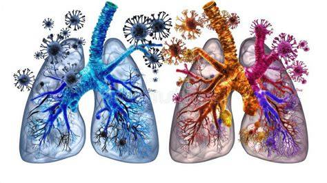 Esquema de pulmones sanos y pulmones afectados por neumonía en un cachorro.
