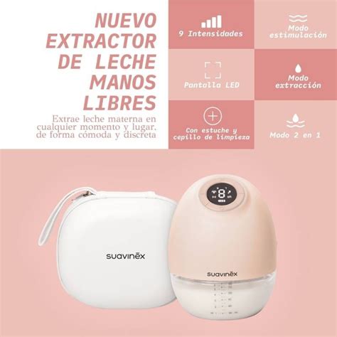 Esquema de las partes del extractor de leche Suavinex manos libres, mostrando el embudo y el depósito.