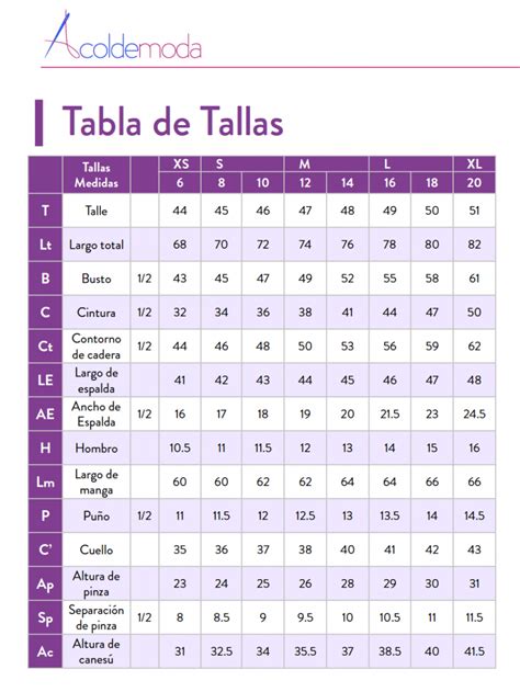Tabla comparativa de tallas de bragas pañal para mujer