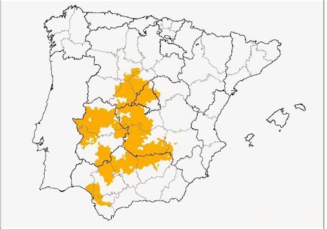Mapa de distribución del águila imperial ibérica en la Península Ibérica.
