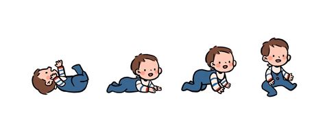 Ilustración que muestra a un bebé gateando y a otro caminando con apoyo.