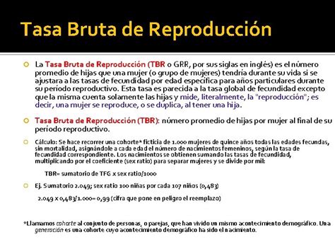 Diagrama que compara la Tasa Bruta de Reproducción (TBR) y la Tasa Neta de Reproducción (TNR), explicando la influencia de la mortalidad en la diferencia entre ambas.