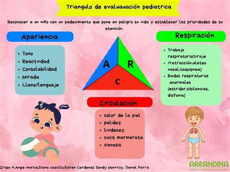 Ilustración del Triángulo de Evaluación Pediátrico con sus componentes clave: apariencia, respiración y circulación.