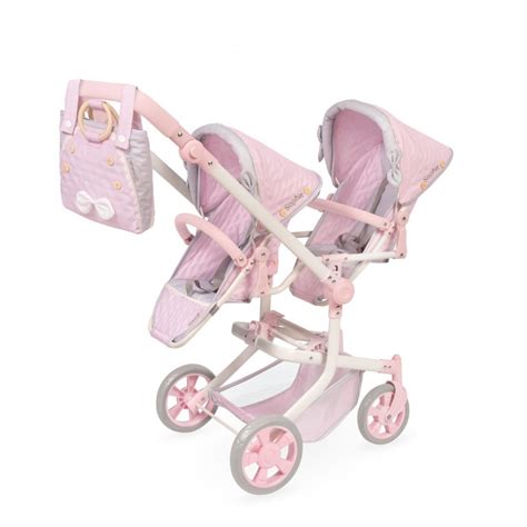 Carrito de muñeca gemelar con dos muñecas y bolso a juego