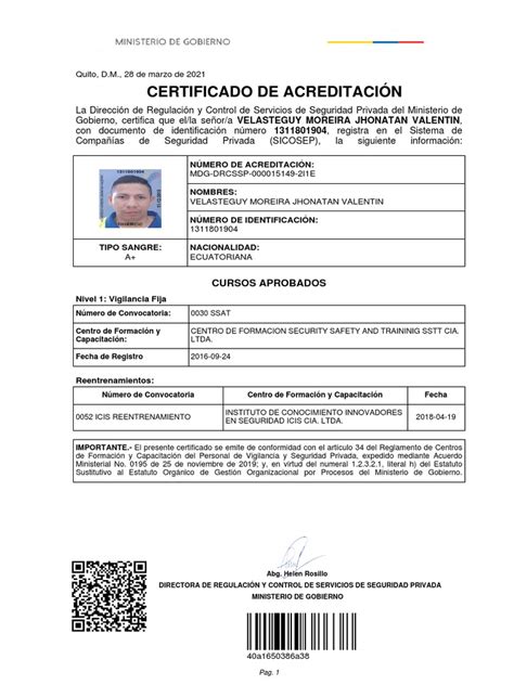 Certificado de acreditación de la ACOG para programas de posgrado
