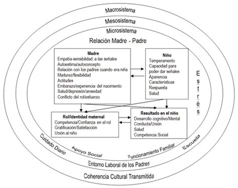Esquema de la teoría de adopción del rol materno de Ramona Mercer con círculos concéntricos.