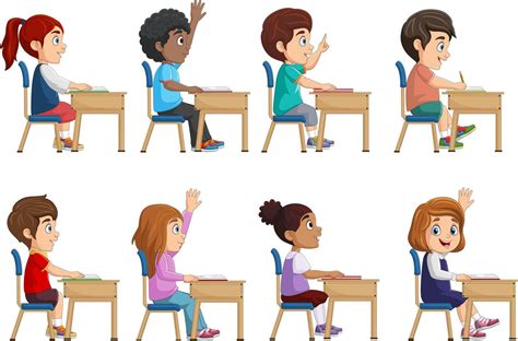 ilustración de un niño sentado en primera fila en un aula