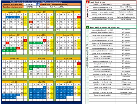 ejemplo de un calendario escolar con códigos de colores