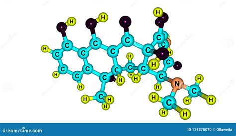 Ilustración médica de la estructura molecular de la tetraciclina.