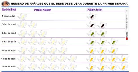 Tabla visual de pañales mojados y deposiciones del bebé