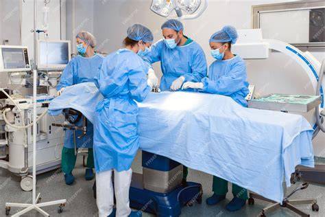 Equipo médico de emergencia atendiendo a una paciente en quirófano