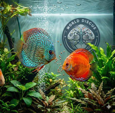 Foto de peces disco comiendo papilla