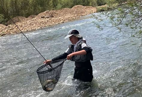 Pescador practicando pesca a mosca en las orillas del río Bernesga.