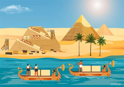 Ilustración de las actividades diarias en un asentamiento del Antiguo Egipto junto al Nilo