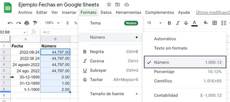 Esquema de cómo Google Sheets interpreta las fechas como valores decimales (fecha de época)