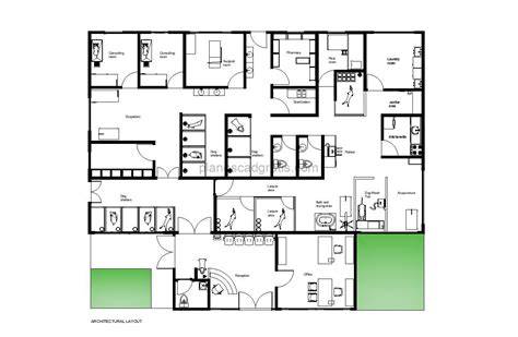 Plano esquemático de las instalaciones de una clínica de fertilidad moderna, mostrando áreas de laboratorio y atención al paciente