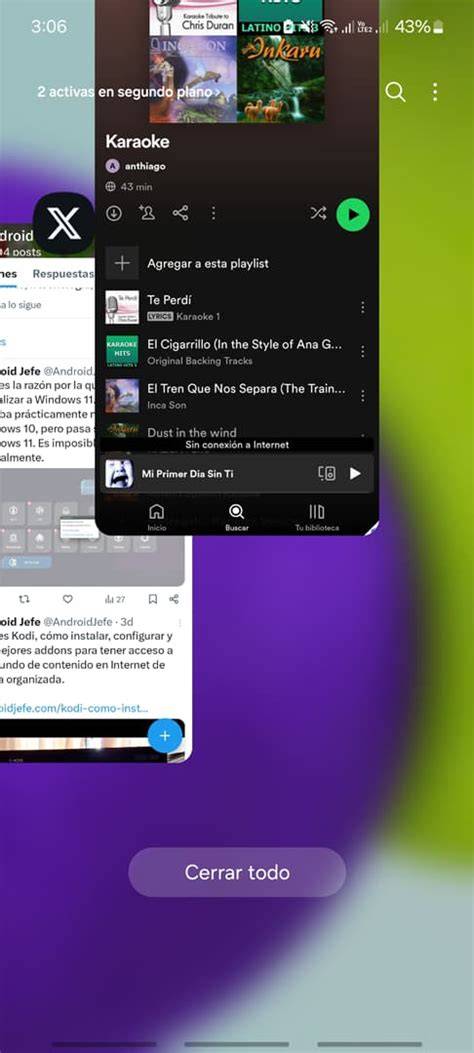 Captura de pantalla de la notificación de Spotify con la barra de reproducción