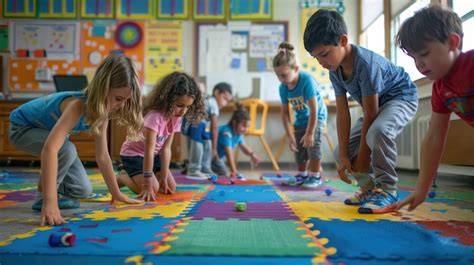 Aula de primaria con niños participando en una actividad grupal de integración