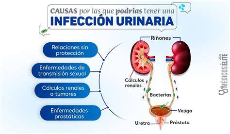 Esquema de las vías urinarias y localización de infecciones (pielonefritis, cistitis)