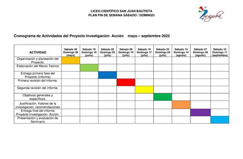 Gráfico con el cronograma de investigación y publicaciones
