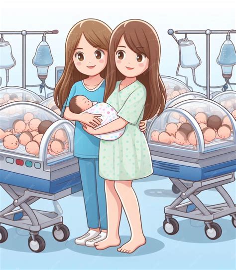 Ilustración de un bebé recién nacido siendo cuidado por sus padres