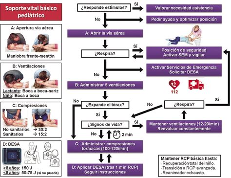 Esquema de las maniobras de reanimación cardiopulmonar en pediatría