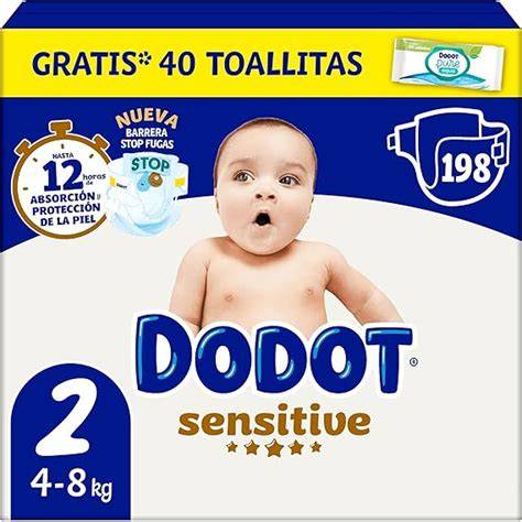 Infografía: Características clave de los pañales Dodot Sensitive Talla 2 (absorción, suavidad, ajuste)