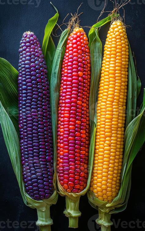 Mazorcas de maíz de diferentes colores.