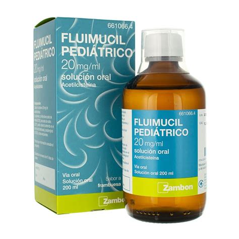 Envase de jarabe Fluimucil Pediátrico con vasito dosificador