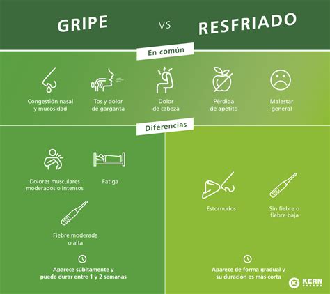Diagrama comparativo de los síntomas de la gripe y el resfriado común.