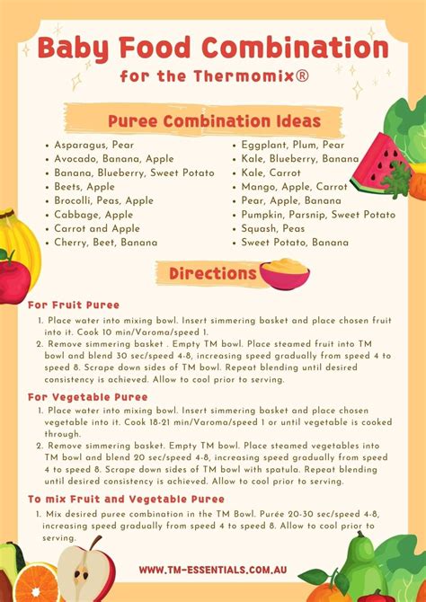Infografía mostrando diferentes combinaciones de alimentos para bebés