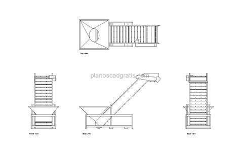 Dibujo técnico de un transportador de cinta inclinada ajustable