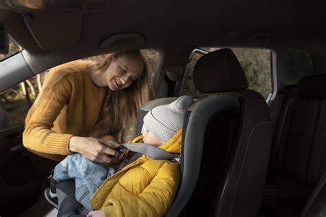 Ilustración de una familia seleccionando una silla de coche para niños