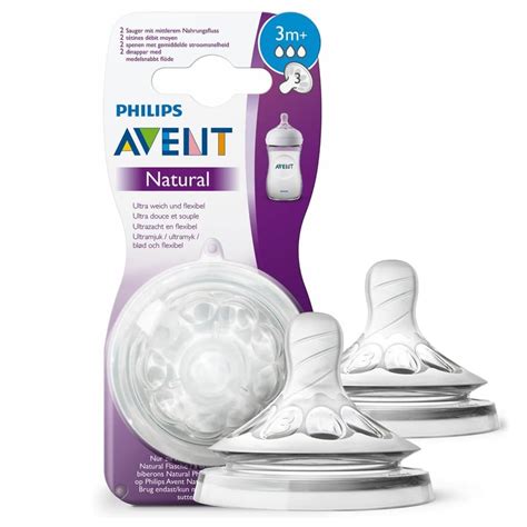 Esquema detallado de un biberón Philips Avent mostrando la tetina Natural Response y el sistema de ventilación anticólicos.