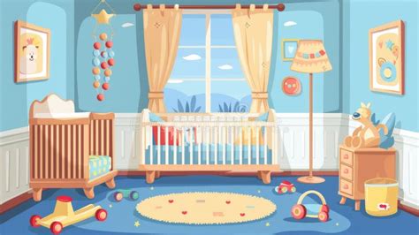 Esquema de una habitación infantil segura con mobiliario anclado y cuna correctamente posicionada lejos de ventanas