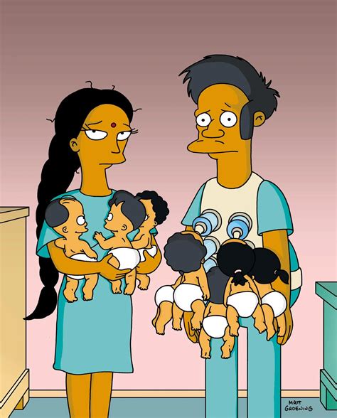 Ilustración de la familia Simpson frente al Kwik-E-Mart con Apu Nahasapeemapetilon