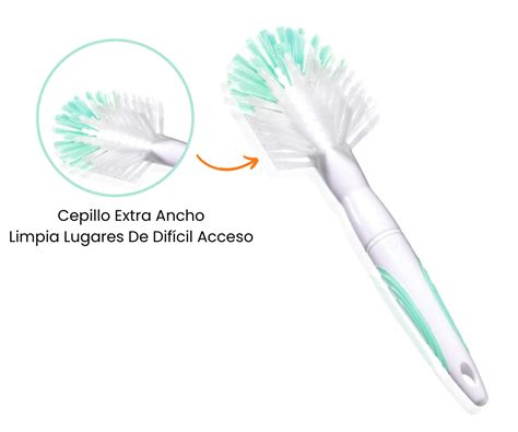 Ilustración de un cepillo para biberones y un recipiente exclusivo para lavar artículos de lactancia
