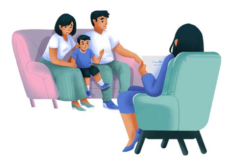 Ilustración de una familia en sesión de terapia.