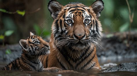 Ilustración de una madre tigre con su camada de cachorros.