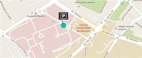 Mapa de acceso a la Clínica Universidad de Navarra, entrada principal desde Irunlarrea