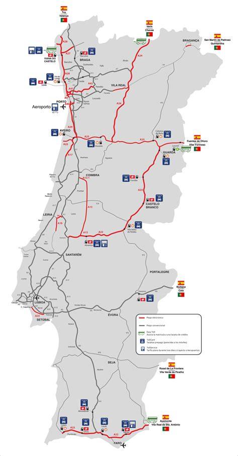 mapa de las autopistas con peajes en Portugal