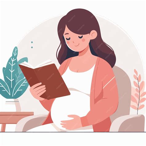 Ilustración de una mujer embarazada leyendo un libro a su vientre.