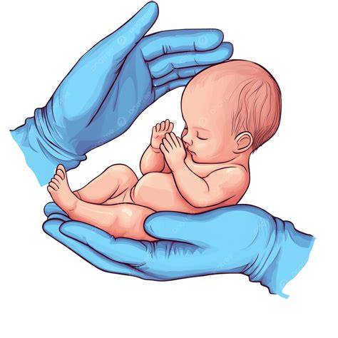 ilustración de un bebé recién nacido en manos de profesionales médicos