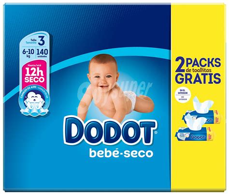 Imagen de la caja de 128 pañales Dodot con sus especificaciones de almacenamiento
