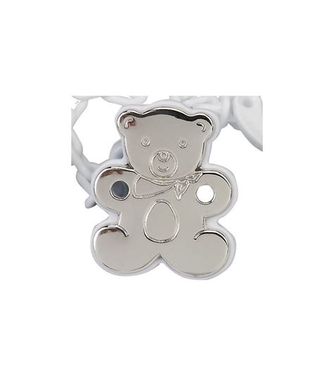 Diseño de pinza para chupete con motivo de osito en plata de ley