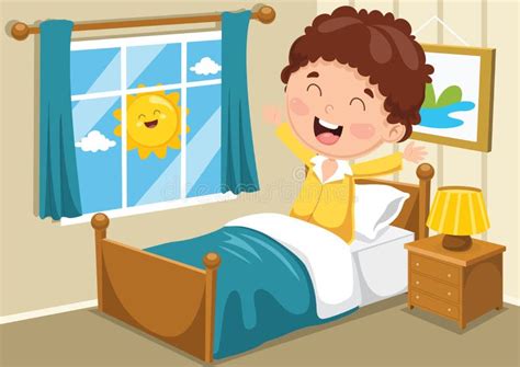 Ilustración de niños despertando felices con música sonando