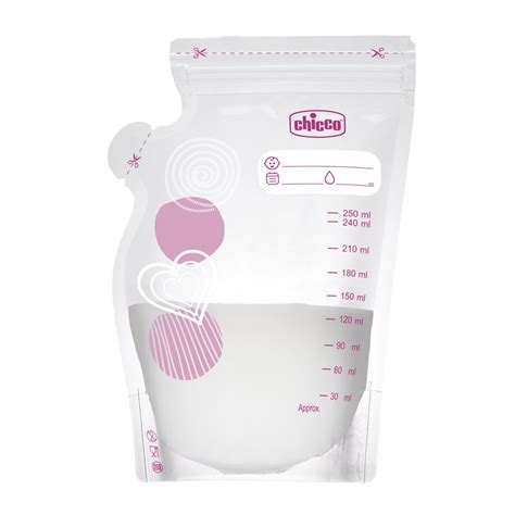 Foto temática de bolsas de leche materna Chicco, posiblemente con leche almacenada o en uso.