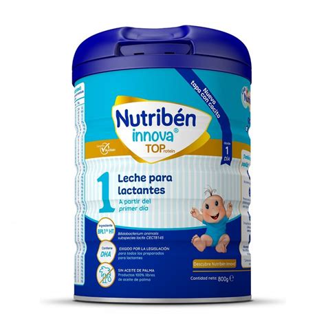 Infografía detallando los componentes nutricionales clave de Nutribén Innova 1 y su comparación con la leche materna.