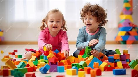 Ilustración de niños jugando con bloques de construcción, fomentando la creatividad y la resolución de problemas.