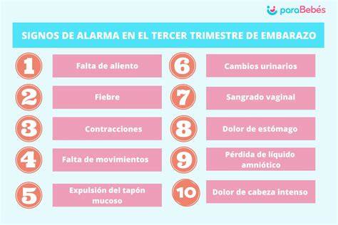Tabla de síntomas comunes y recomendaciones para el alivio de molestias en el tercer trimestre.